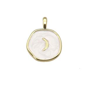 copper coin pendant with white enamel, moon, gold plated, approx 14mm [FN27320]