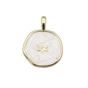 copper coin pendant with white enamel, star, gold plated, approx 14mm [FN27326]