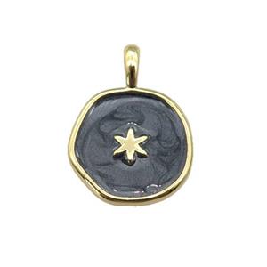 copper coin pendant with black enamel, star, gold plated, approx 14mm [FN27327]