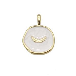 copper coin pendant with white enamel, wing, gold plated, approx 14mm [FN27332]