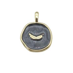 copper coin pendant with balck enamel, wing, gold plated, approx 14mm [FN27333]