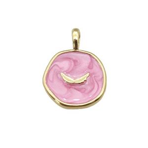 copper coin pendant with pink enamel, wing, gold plated, approx 14mm [FN27334]