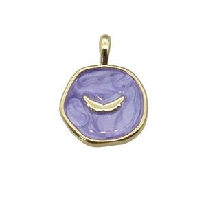 copper coin pendant with lavender enamel, wing, gold plated, approx 14mm [FN27335]