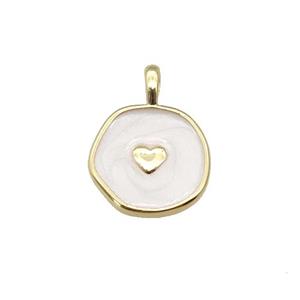 copper coin pendant with white enamel, heart, gold plated, approx 14mm [FN27338]