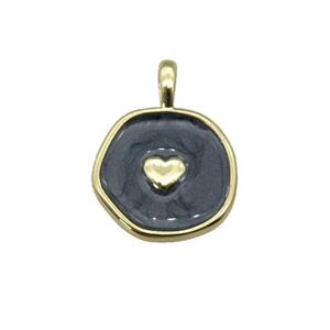 copper coin pendant with black enamel, heart, gold plated, approx 14mm [FN27339]