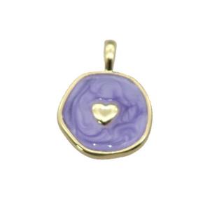 copper coin pendant with lavender enamel, heart, gold plated, approx 14mm [FN27341]