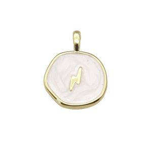 copper coin pendant with white enamel, lightning, gold plated, approx 14mm [FN27344]