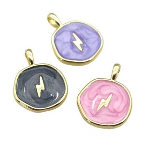 copper coin circle pendant with enamel, lightning, gold plated, mixed, approx 14mm [FN27349]