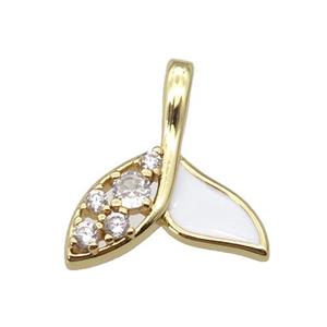 copper Shark-tail pendant paved zircon with white enamel, gold plated, approx 16-18mm [FN27374]