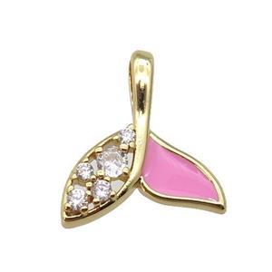 copper Shark-tail pendant paved zircon with pink enamel, gold plated, approx 16-18mm [FN27376]