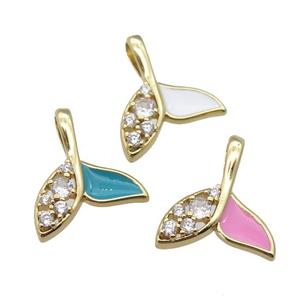 copper Shark-tail pendant paved zircon with enamel, gold plated, mixed, approx 16-18mm [FN27377]