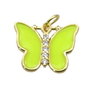 copper Butterfly pendant paved zircon with yellow enamel, gold plated, approx 16-20mm [FN27382]