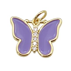 copper Butterfly pendant paved zircon with lavender enamel, gold plated, approx 16-20mm [FN27383]