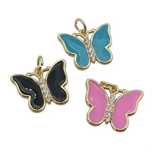 copper Butterfly pendant paved zircon with enamel, gold plated, mixed, approx 16-20mm [FN27385]