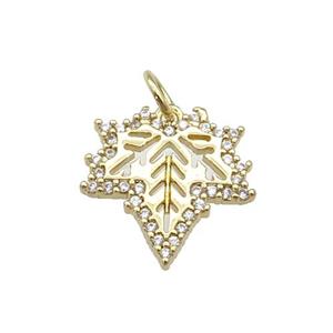 copper MapleLeaf pendant paved zircon, gold plated, approx 15mm [FN27386]