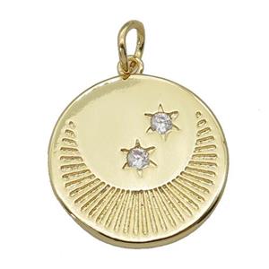 copper Moon star pendant paved zircon, gold plated, approx 20mm dia [FN27389]