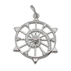 copper circle pendant paved zircon, platinum plated, approx 22mm [FN27394]