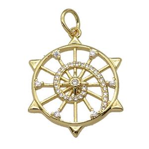 copper circle pendant paved zircon, gold plated, approx 22mm [FN27395]