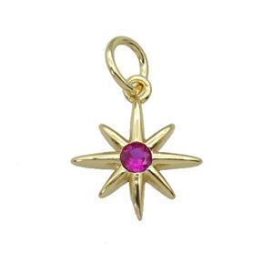 copper Northstar pendant paved zircon, gold plated, approx 12mm [FN27397]
