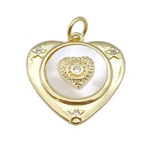copper Heart pendant paved zircon, shell, gold plated, approx 22mm [FN27409]