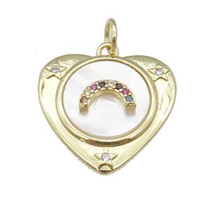 copper Heart pendant paved zircon, moon shell, gold plated, approx 22mm [FN27410]