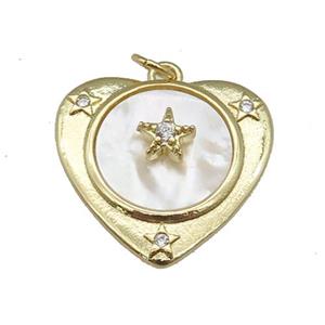 copper Heart pendant paved zircon, star shell, gold plated, approx 22mm [FN27411]