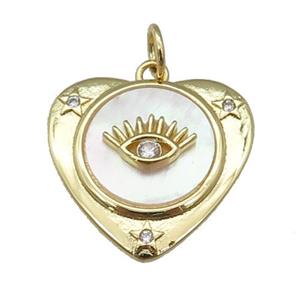 copper Heart pendant paved zircon, eye, shell, gold plated, approx 22mm [FN27412]