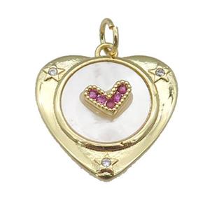 copper Heart pendant paved zircon, shell, gold plated, approx 22mm [FN27414]