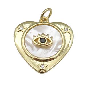 copper Heart pendant paved zircon, eye shell, gold plated, approx 22mm [FN27415]