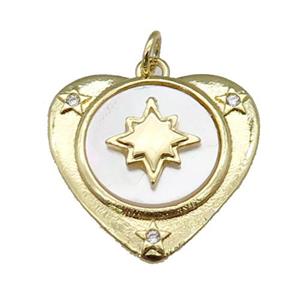 copper Heart pendant paved zircon, star shell, gold plated, approx 22mm [FN27416]