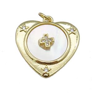 copper Heart pendant paved zircon, cross shell, gold plated, approx 22mm [FN27417]