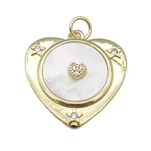 copper Heart pendant paved zircon, shell, gold plated, approx 22mm [FN27418]