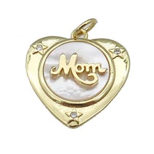 copper Heart pendant paved zircon, MOM shell, gold plated, approx 22mm [FN27420]