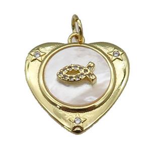 copper Heart pendant paved zircon, fish shell, gold plated, approx 22mm [FN27421]