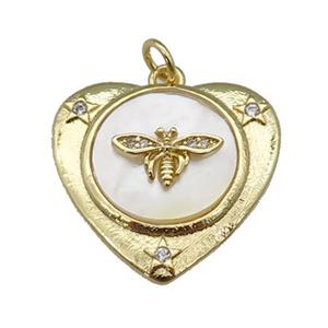 copper Heart pendant paved zircon, bee shell, gold plated, approx 22mm [FN27422]