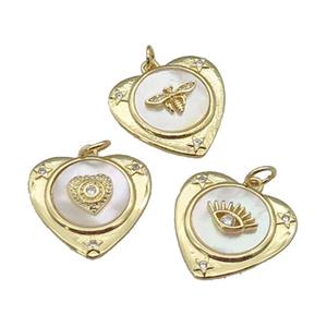 copper Heart pendant paved zircon, shell, gold plated, mixed, approx 22mm [FN27423]