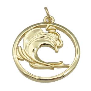 copper rcircle pendant, flower, gold plated, approx 25mm dia [FN27425]