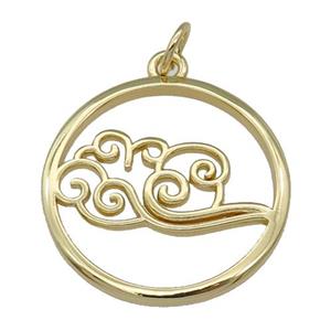copper circle pendant with lucky cloud, gold plated, approx 25mm dia [FN27426]