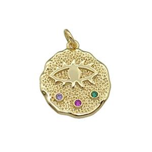 copper Eye pendant paved zircon, gold plated, approx 17mm dia [FN27428]