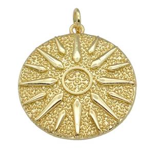 copper Sun disk pendant, gold plated, approx 23mm dia [FN27430]