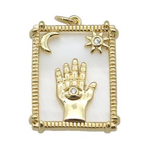 copper Frame pendant paved zircon, moon star hand, shell, gold plated, approx 18-22mm [FN27432]