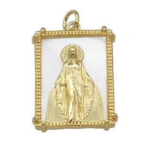 copper Frame pendant with Virgin Mary, shell, gold plated, approx 18-22mm [FN27433]