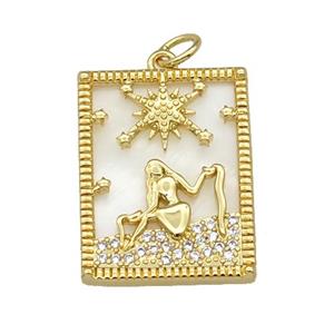 copper Frame pendant paved zircon, beauty shell, gold plated, approx 18-22mm [FN27435]