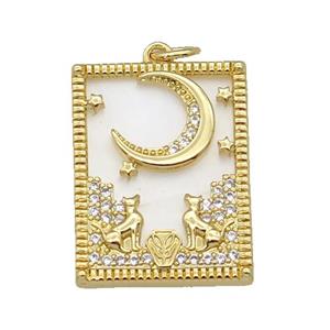 copper Frame pendant paved zircon, moon dog shell, gold plated, approx 18-22mm [FN27436]