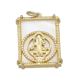 copper Frame pendant with Jesus, shell, gold plated, approx 18-22mm [FN27437]