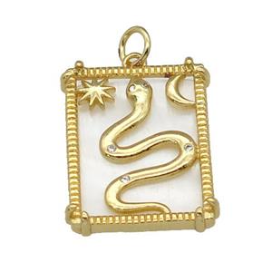 copper Frame pendant paved zircon, snake moon, shell, gold plated, approx 18-22mm [FN27438]