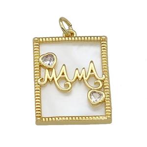 copper Frame pendant paved zircon, MAMA, shell, gold plated, approx 18-22mm [FN27439]