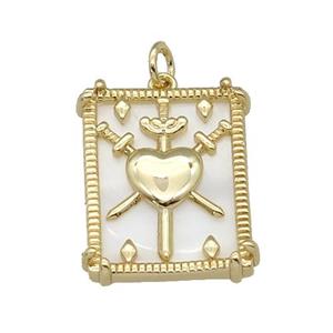 copper Frame pendant, sword heart, shell, gold plated, approx 18-22mm [FN27440]