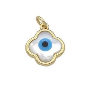 copper clover pendant with Pearlized Shell Evil Eye, gold plated, approx 12mm [FN27443]