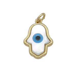 copper hand pendant with Pearlized Shell Evil Eye, gold plated, approx 12-15mm [FN27444]